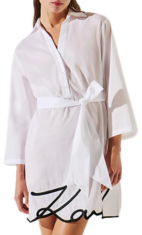 KARL LAGERFELD B.V Women's Lagerfeld, Karl DNA Signature Beach Dress Sunsuit, White, L