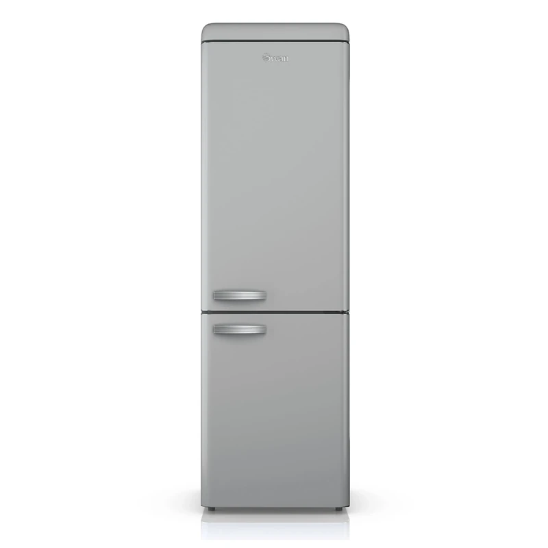 SWAN SR11020GRNE Retro 70/30 Fridge Freezer with 4 Glass Shelves, 3 Freezer Drawers, Salad Crisper, Chrome Wine Rack, Energy Class E, Grey