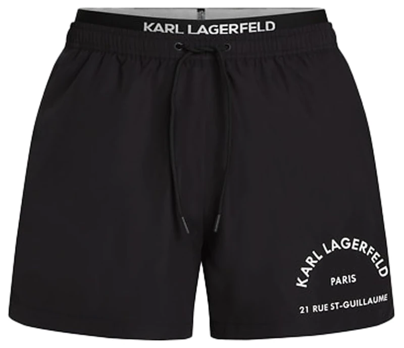 KARL LAGERFELD B.V Rue St Guillame Elastic Short Board Shorts Men Swimwear Bottom Black L, Black, L