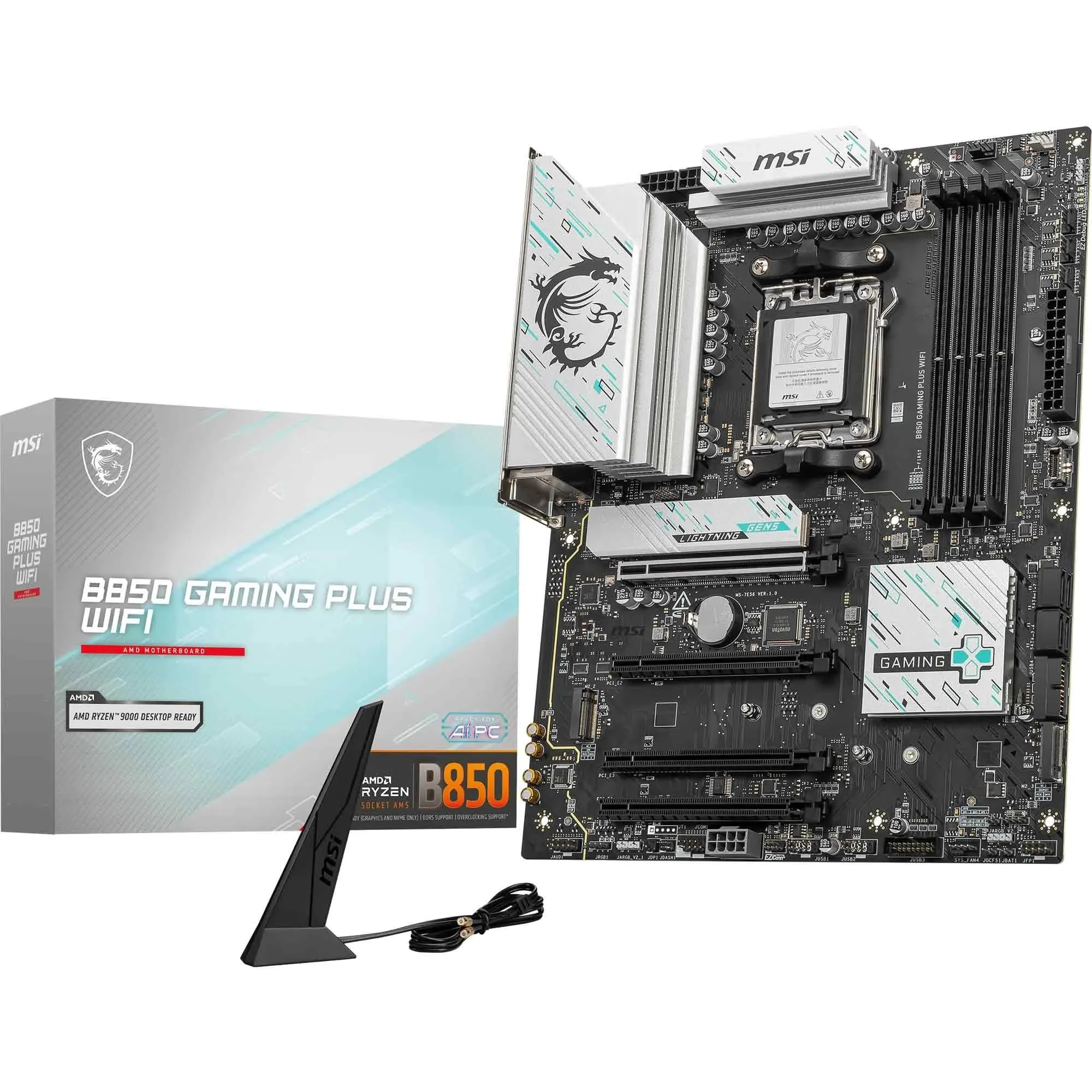 MSI B850 GAMING PLUS WIFI Motherboard, ATX - Supports AMD Ryzen 9000/8000 / 7000 Processors, AM5 - DDR5 Memory Boost 8200+ MT/s (OC), PCIe 5.0 x16 & 4.0 x16, M.2 Gen5, Wi-Fi 7, 5G LAN