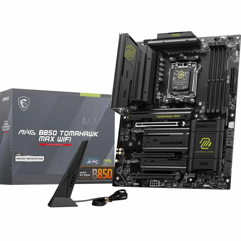 MSI MAG B850 TOMAHAWK MAX WIFI Motherboard, ATX - Supports AMD Ryzen 9000/8000 / 7000 Processors, AM5-80A SPS VRM, DDR5 Memory Boost 8400+ MT/s (OC), PCIe 5.0 x16, M.2 Gen5, Wi-Fi 7, 5G LAN