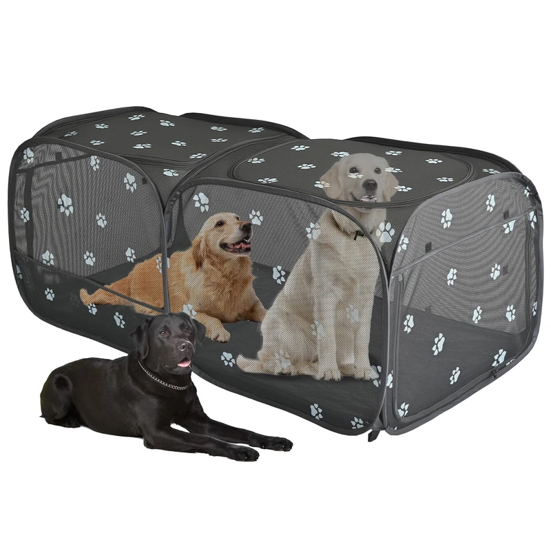 2-in-1 Dog Playpen 73.5''Pop Up Cat Pet Playpen, Assembly-Free Indoor Outdoor Kitten Enclosure, Breathable Cat Cage Portable Puppy Tent Crates Kennel for Small Animals(No Divider, Unified Space)