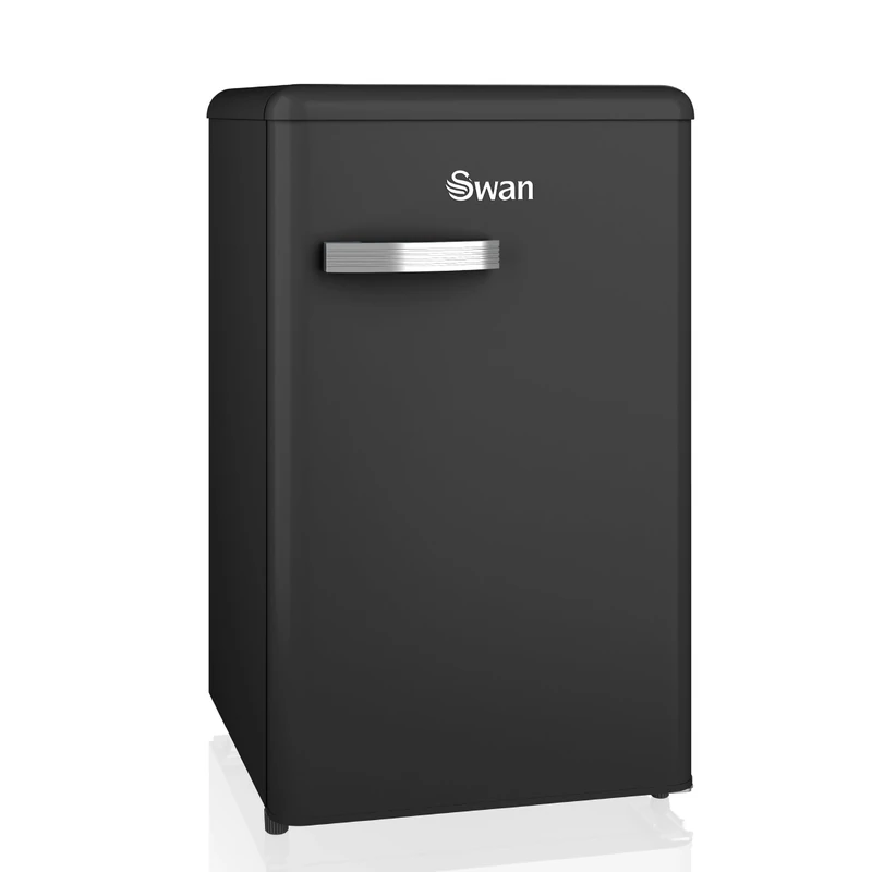 SWAN SR11035BNE Retro Under Counter Fridge with 77L Fridge Capacity, 13L Freezer Capacity, 1 Glass Shelf, 3 Door Shelves, 1 Salad Drawer, E Energy Rated, Black