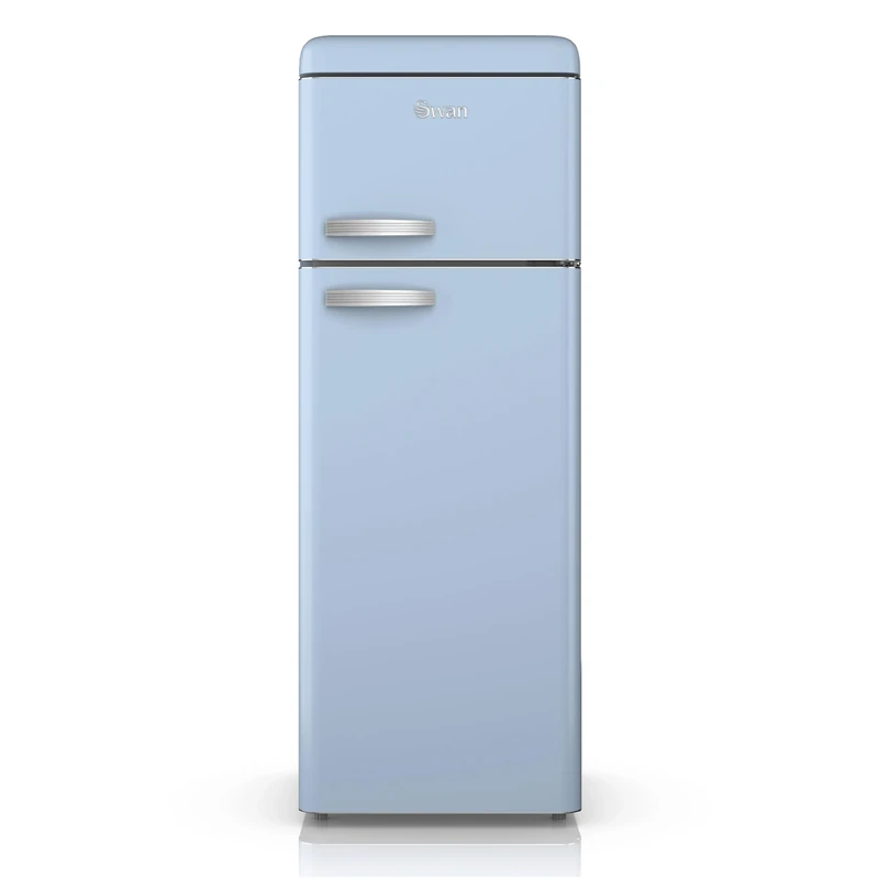 SWAN SR11010BLNE Retro Free Standing Top Mounted 70/30 Split Fridge Freezer with Energy Class E, 3 Adjustable Shelves, Fast Freeze, Blue [Energy Class E]
