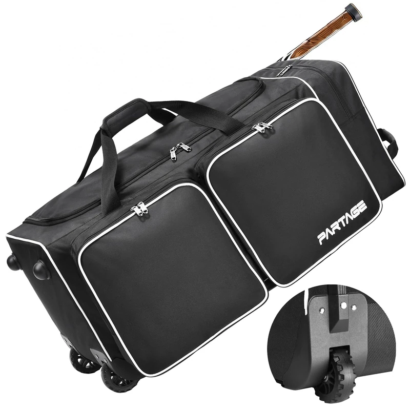 Partage Hockey Bag with Wheels, 33" Hockey Duffle Bag with Separate Shoe Compartment (Black), Black, 33, Functional