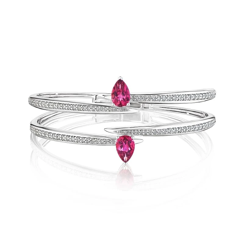 Hueb,18k Amazonia (cocar) White Gold Bracelet/bangle With 1.67 Cts Vs-Gh Diamonds And Tourmaline,MEDIUM
