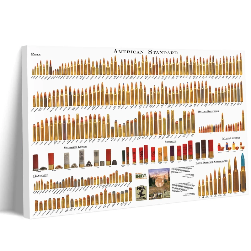 Pennclys American Bullets Wall Art Bullet Chart Poster Canvas Art Prints for Home Room Decor 24x36 Inch Wrapped Canvas