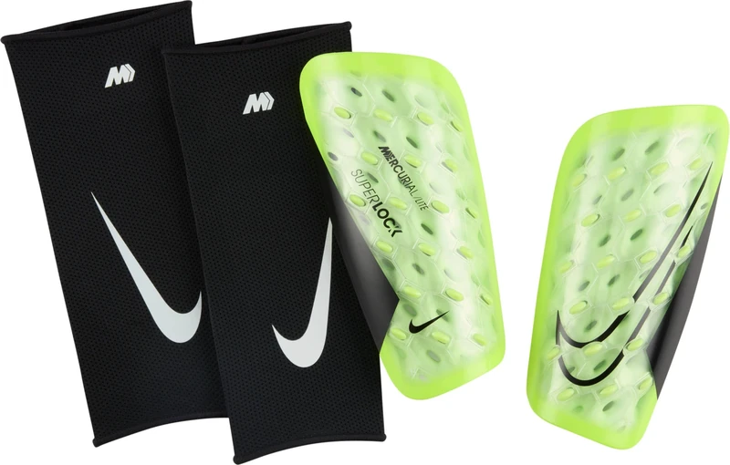 Nike Mercurial Lite Superlock Football Shin Pads, Volt/Barely Volt/Black, DN3609-702, XS