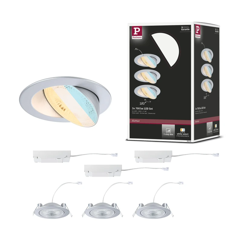 Paulmann Set Aumus RL Swivel 3StepDim LED 3x750lm 2700-6500K 5W 230V Chrome matt 92256