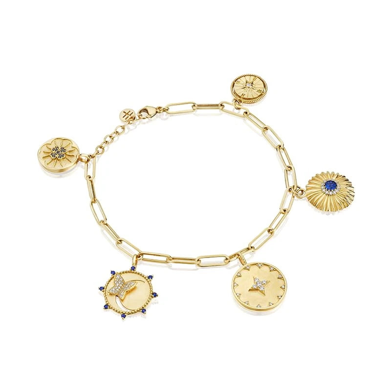 Hueb,18k Penka Yellow Gold Bracelet/bangle With 0.43 Cts Vs-Gh Diamonds And Sapphire,8.5"
