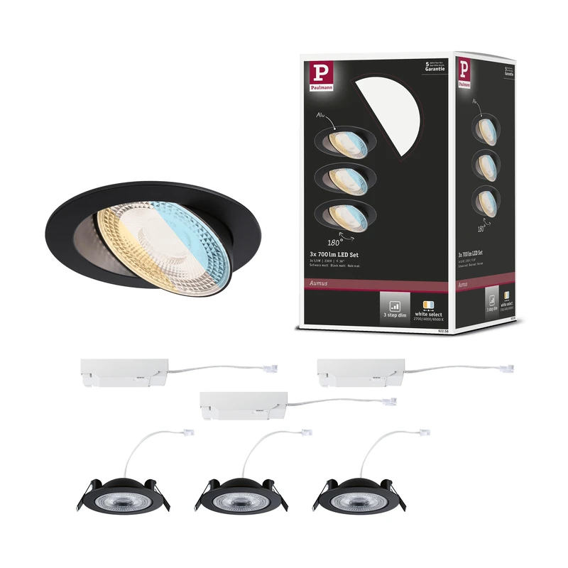 Paulmann Set Aumus RL Swivel 3Stepdim LED 3x750lm 2700-6500K 5W 230V Black matt 92258