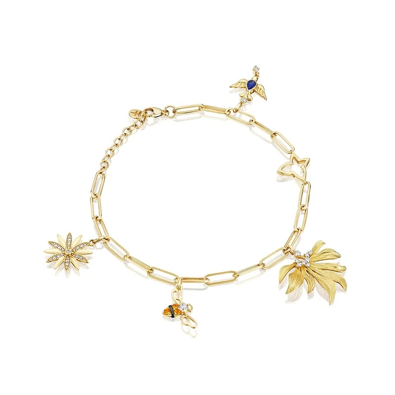 Hueb,18k Penka Yellow Gold Bracelet/bangle With 0.47 Cts Vs-Gh Diamonds And Sapphire And Citrine,LARGE