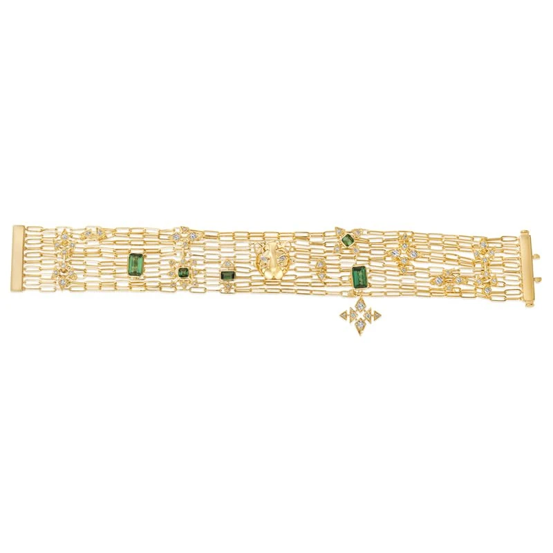 Hueb,18k Onsa Yellow Gold Bracelet/bangle With 1.22 Cts Vs-Gh Diamonds And Tourmaline,SMALL