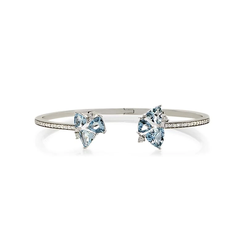 Hueb,18k Mirage White Gold Bracelet/bangle With 0.48 Cts Vs-Gh Diamonds And Aquamarine,SMALL