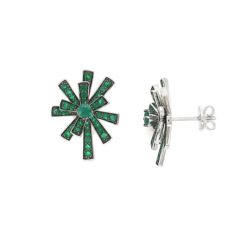 Hueb,18k Tribal White Gold And Black Rhodium Earring With Emerald,ONE SIZE