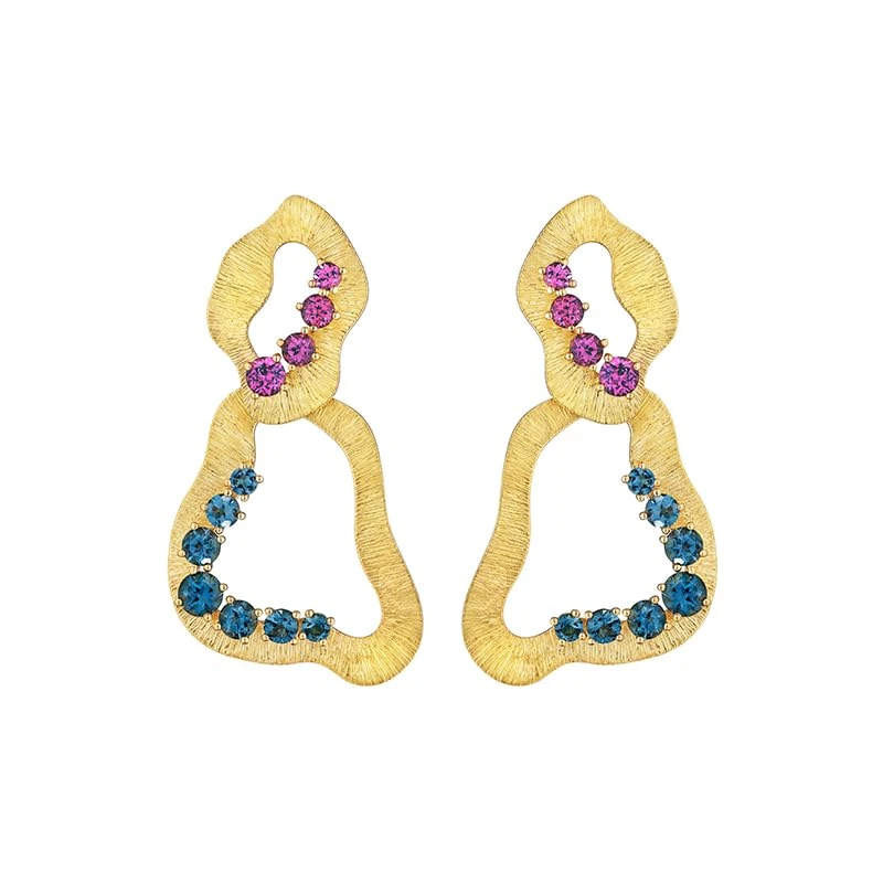 Hueb,18k Bahia Yellow Gold Earring With Rhodolite And Topaz,ONE SIZE