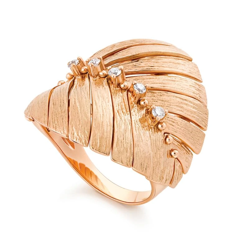 Hueb,18k Bahia Pink Gold Ring With 0.08 Cts Vs-Gh Diamonds,6.5