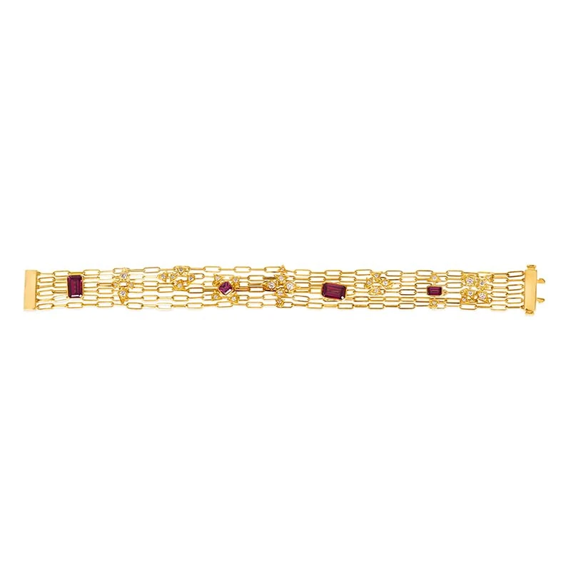 Hueb,18k Onsa Yellow Gold Bracelet/bangle With 0.70 Cts Vs-Gh Diamonds And Rhodolite,SMALL