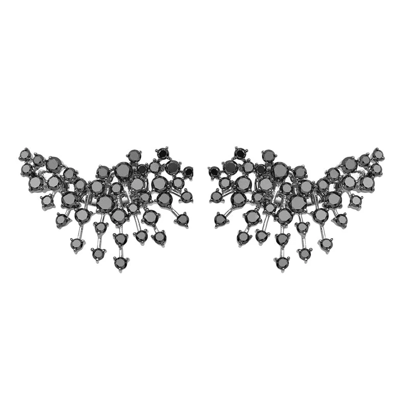 Hueb,18k Luminus White Gold Earring With 5.15 Cts Black Diamonds,ONE SIZE