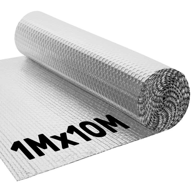 BLOSTM Foil Insulation Roll 1m x 10m - Radiator Reflector Panels for Floor, Ceiling, Roof, Wall Insulation - Aluminium Bubble Radiator Reflective Foil Roll - Heat & Vapour Barrier Saves Energy
