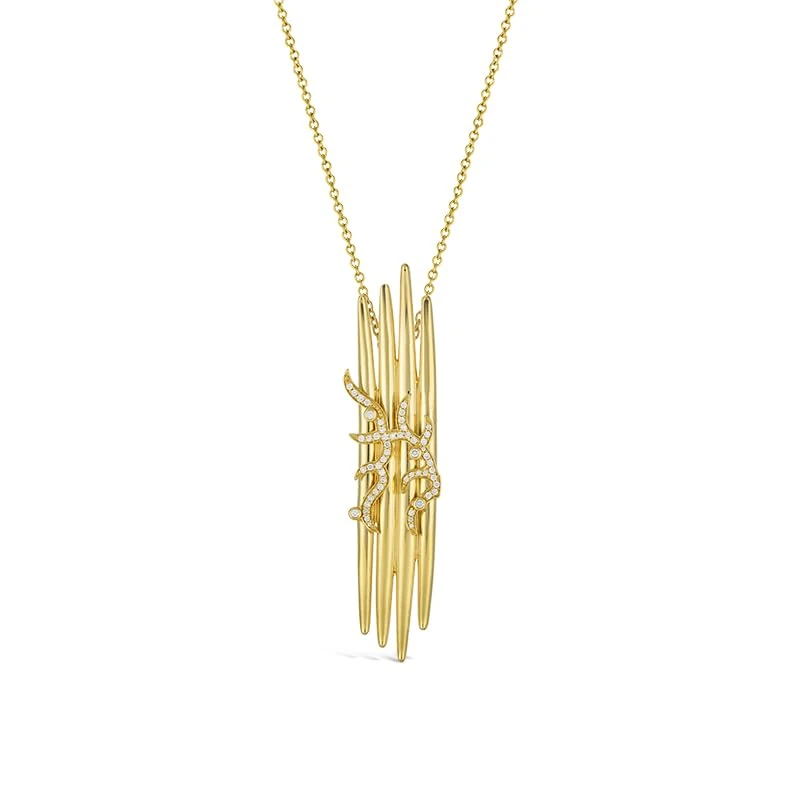 Hueb,18k Tribal Yellow Gold Necklace With 105.25 Cts Vs-Gh Diamonds,18"