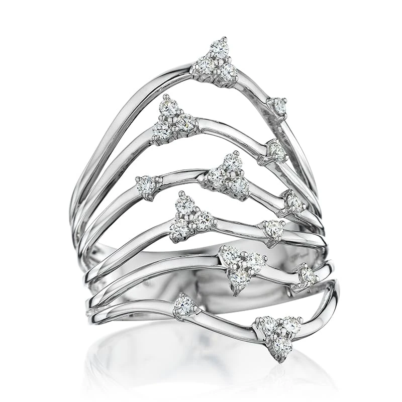 Hueb,18k Luminus White Gold Ring With 0.30 Cts Vs-Gh Diamonds,7