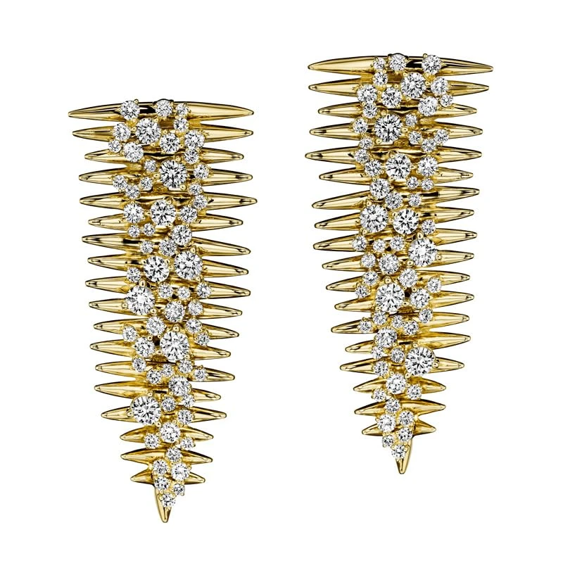 Hueb,18k Tribal Yellow Gold Earring With 3.46 Cts Vs-Gh Diamonds,ONE SIZE