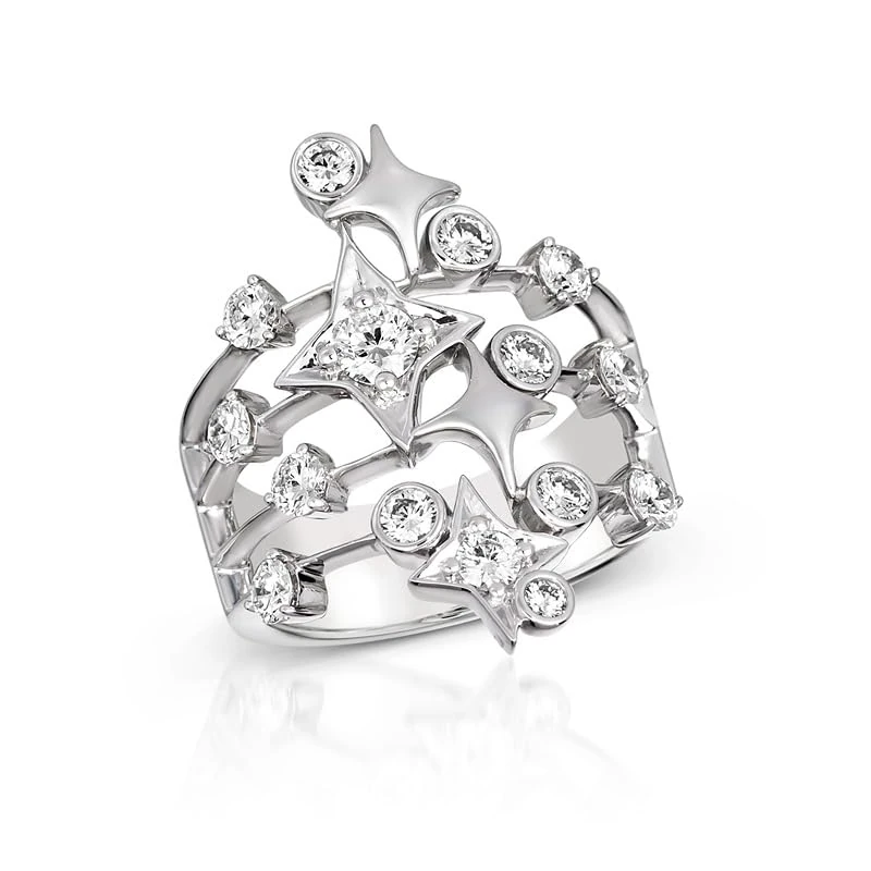 Hueb,18k Luminus White Gold Ring With 1.29 Cts Vs-Gh Diamonds,7