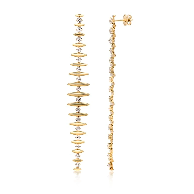 Hueb,18k Tribal Yellow Gold Earring With 2.47 Cts Vs-Gh Diamonds,ONE SIZE