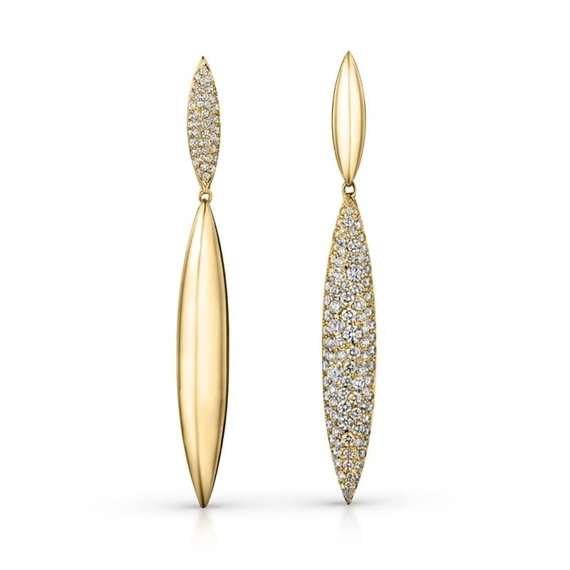 Hueb,18k Tribal Yellow Gold Earring With 1.61 Cts Vs-Gh Diamonds,ONE SIZE