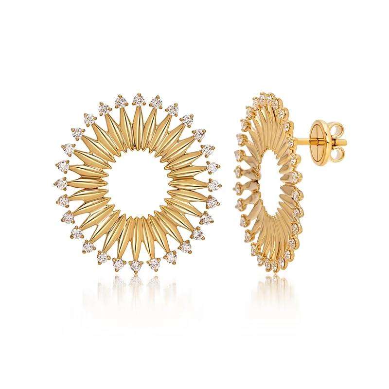Hueb,18k Tribal Yellow Gold Earring With 0.82 Cts Vs-Gh Diamonds,ONE SIZE