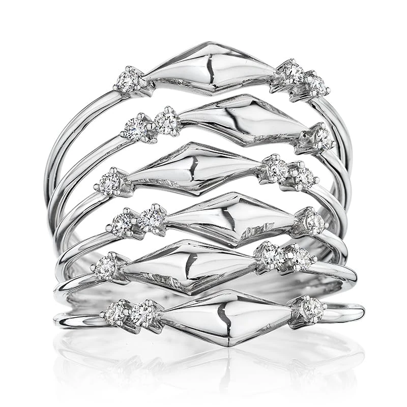 Hueb,18k Luminus White Gold Ring With 0.22 Cts Vs-Gh Diamonds,7