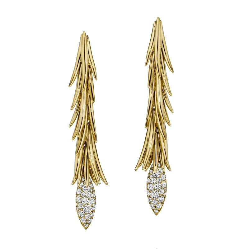 Hueb,18k Tribal Yellow Gold Earring With 1.70 Cts Vs-Gh Diamonds,ONE SIZE