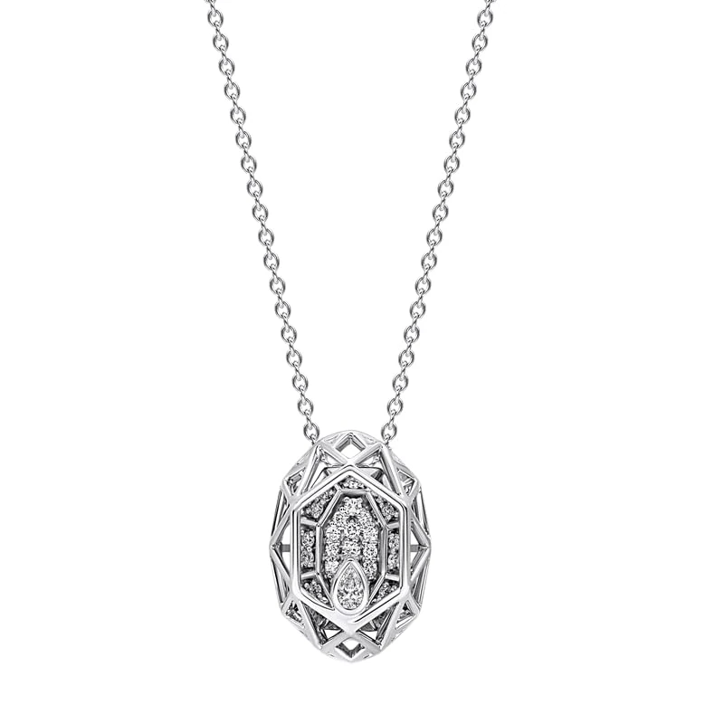 Hueb,18k Estelar White Gold Necklace With 0.19 Cts Vs-Gh Diamonds,18"