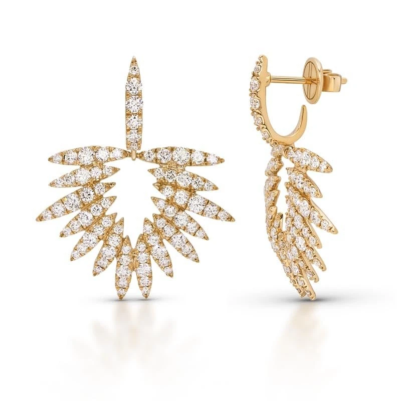 Hueb,18k Tribal Yellow Gold Earring With 3.40 Cts Vs-Gh Diamonds,ONE SIZE