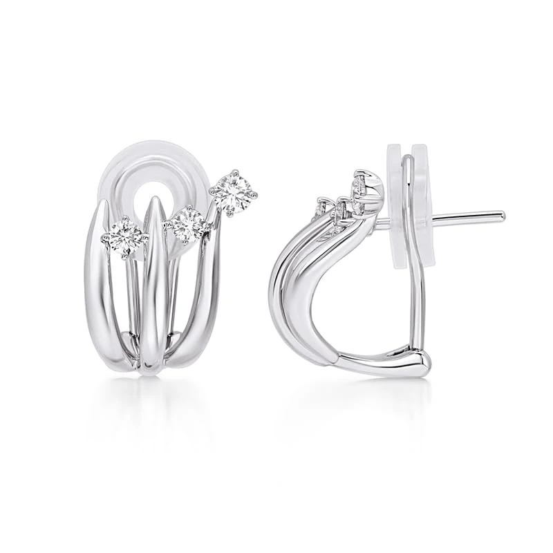 Hueb,18k Tribal White Gold Earring With 0.50 Cts Vs-Gh Diamonds,ONE SIZE