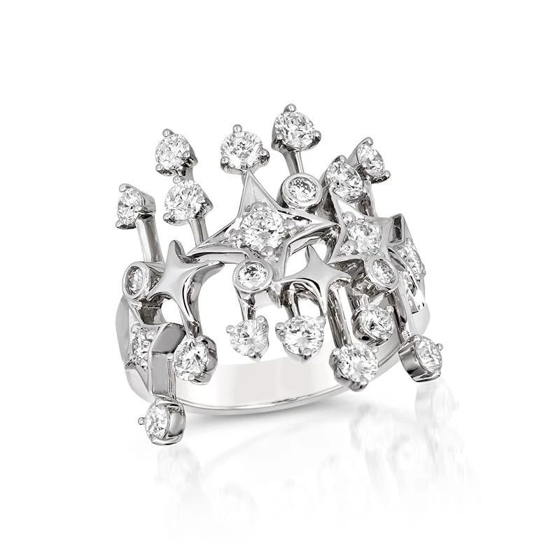 Hueb,18k Luminus White Gold Ring With 1.50 Cts Vs-Gh Diamonds,7