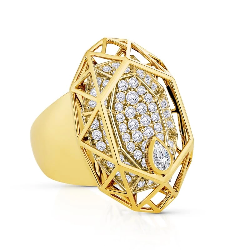 Hueb,18k Estelar Yellow Gold Ring With 1.19 Cts Vs-Gh Diamonds,7