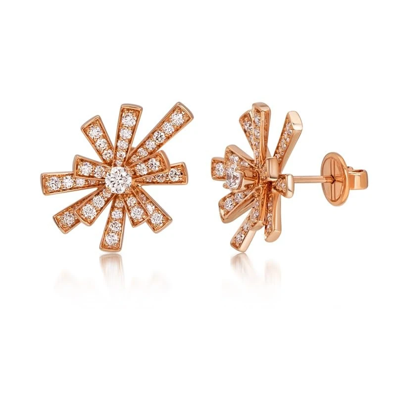 Hueb,18k Tribal Pink Gold Earring With 1.28 Cts Vs-Gh Diamonds,ONE SIZE