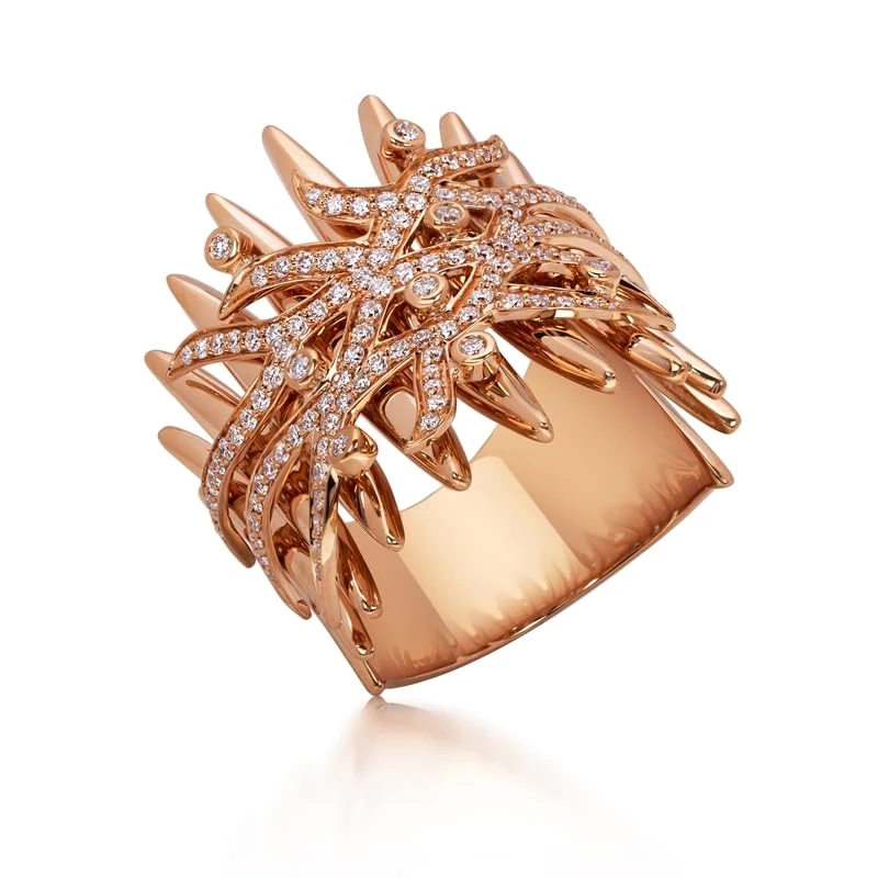 Hueb,18k Tribal Pink Gold Ring With 0.56 Cts Vs-Gh Diamonds,7