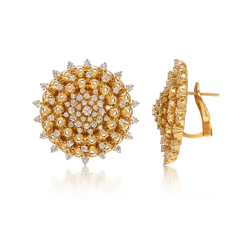 Hueb,18k Tribal Yellow Gold Earring With 2.78 Cts Vs-Gh Diamonds,ONE SIZE