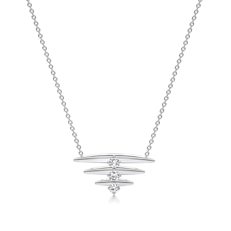 Hueb,18k Tribal White Gold Necklace With 0.30 Cts Vs-Gh Diamonds,18"