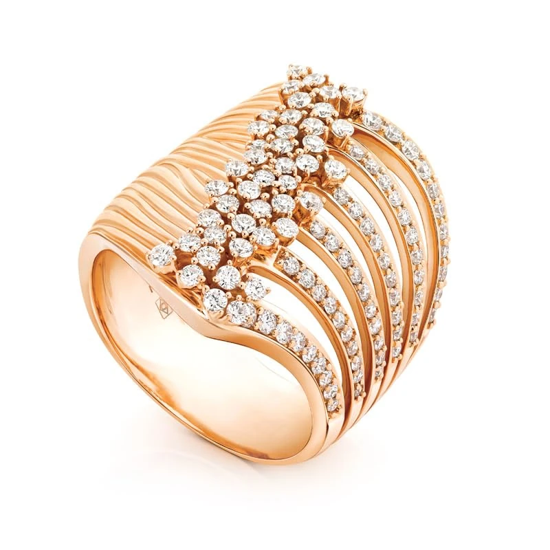 Hueb,18k Bahia Pink Gold Ring With 1.37 Cts Vs-Gh Diamonds,9