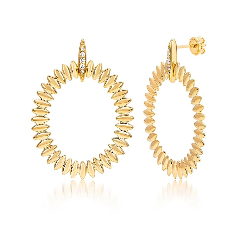Hueb,18k Tribal Yellow Gold Earring With 0.19 Cts Vs-Gh Diamonds,ONE SIZE