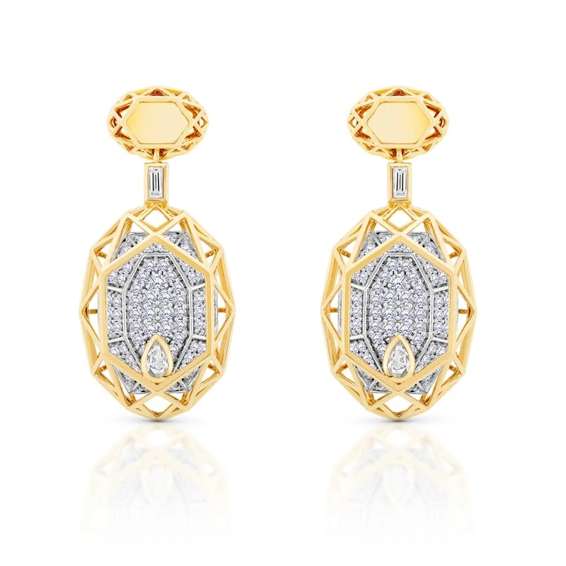 Hueb,18k Estelar Yellow And White Gold Earring With 2.99 Cts Vs-Gh Diamonds,ONE SIZE