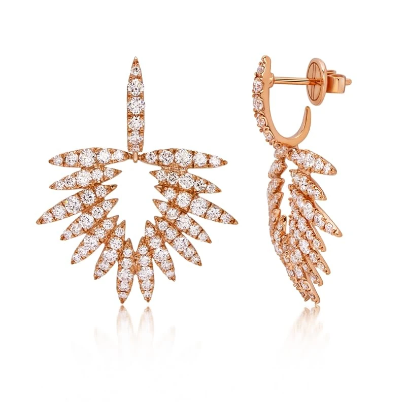 Hueb,18k Tribal Pink Gold Earring With 3.26 Cts Vs-Gh Diamonds,ONE SIZE