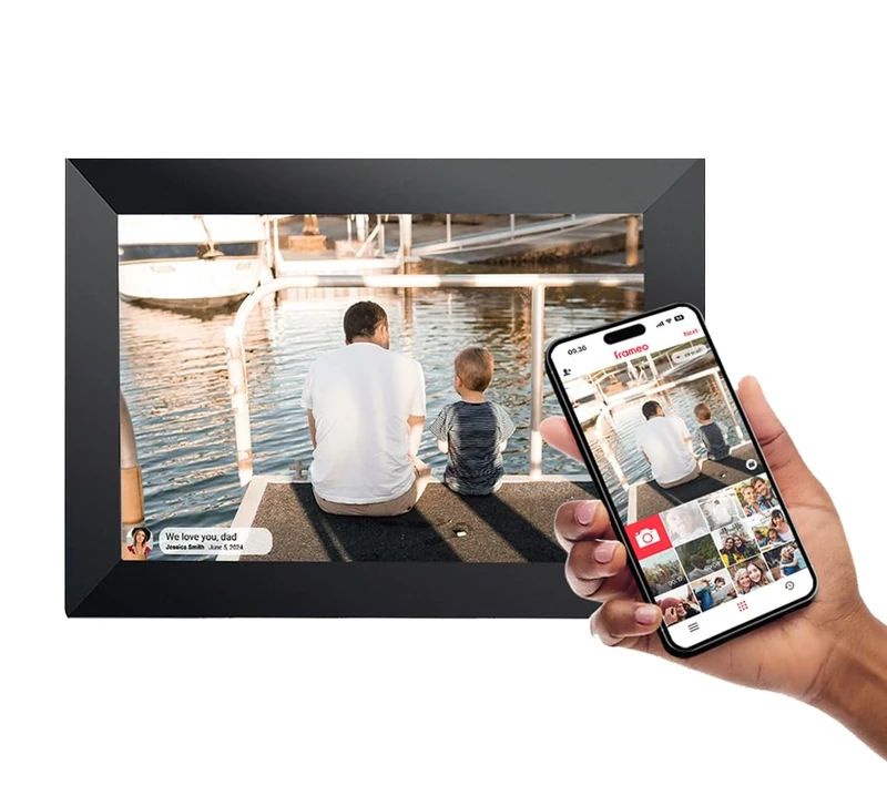 Inov8 Framing Smart WiFi 10.1 Inch High Res 32GB Touch Screen Digital Picture Frame with Frameo. Send & Share 100’s Photos/Videos via iOS & Android Devices from any location. Black Bevelled Frame.