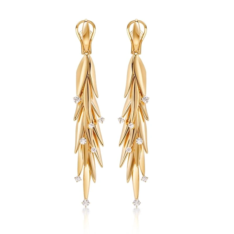 Hueb,18k Tribal Yellow Gold Earring With 1.23 Cts Vs-Gh Diamonds,ONE SIZE