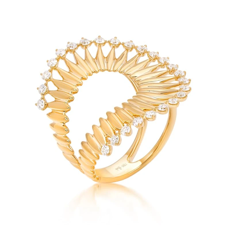 Hueb,18k Tribal Yellow Gold Ring With 0.72 Cts Vs-Gh Diamonds,7