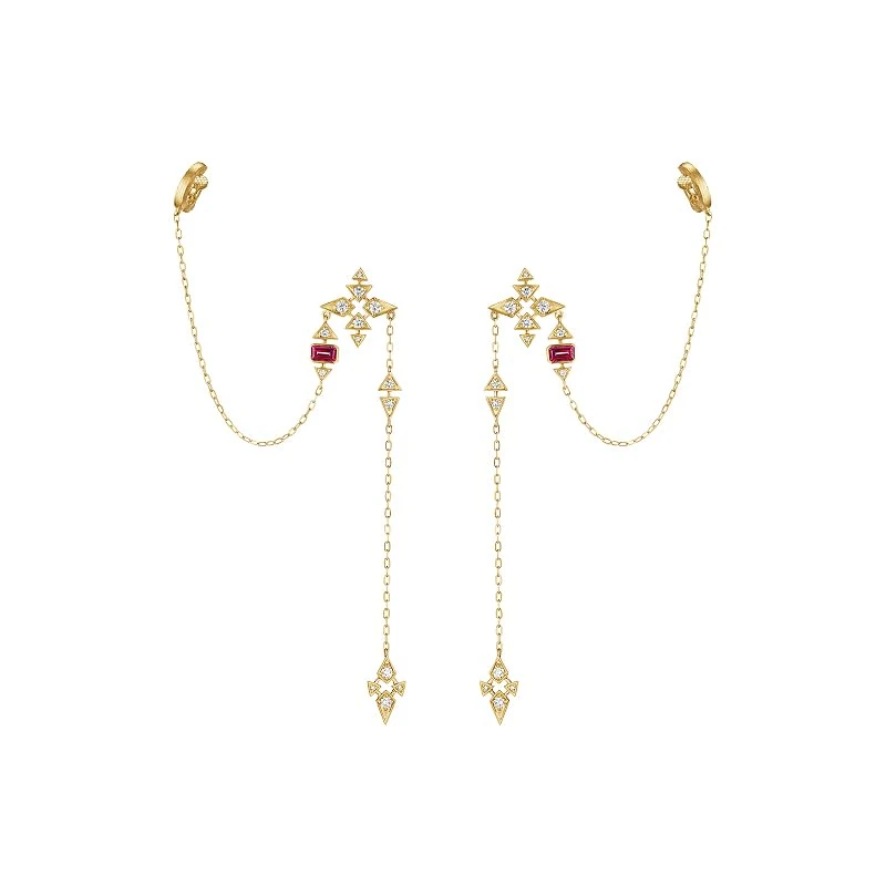 Hueb,18k Onsa Yellow Gold Earring With 0.70 Cts Vs-Gh Diamonds And Rhodolite,ONE SIZE